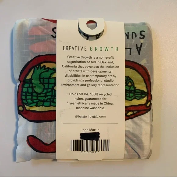 Baggu Standard Reusable Tote Bag John Martin Creative Growth Brand New - Picture 4 of 4